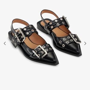 GANNI BLACK FEMININE BUCKLE BALLERINAS